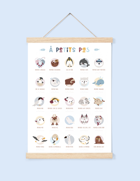 Affiche de naissance bleu animaux de la banquise cadeau bébé