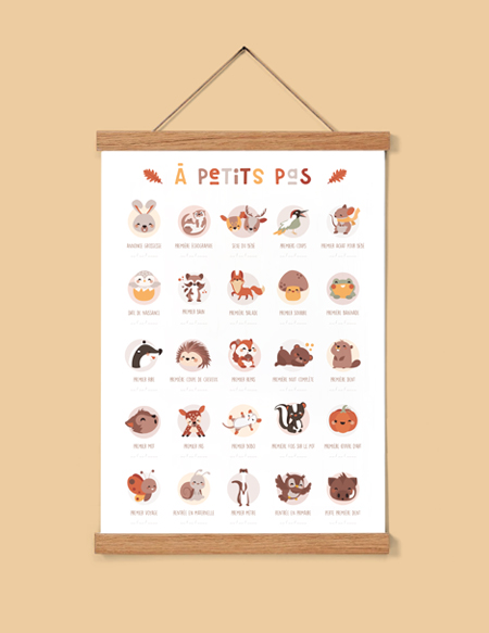affiche_de_naissance_animaux_forêt_cadeau_bébé Affiche de naissance orange animaux de la forêt cadeau bébé