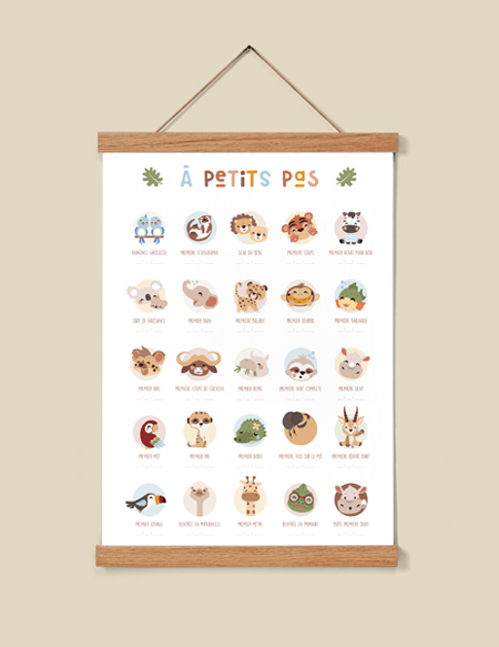 Affiche de naissance beige animaux de la savane cadeau bébé