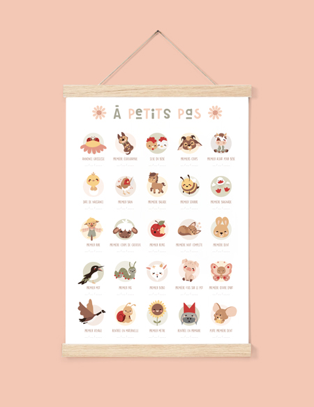 affiche_de_naissance_campagne_cadeau_bébé Affiche de naissance rose animaux de la ferme cadeau bébé