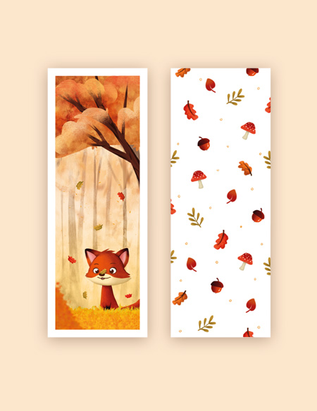 marque_parge_renard_automne_champi Marque-page renard automne orange