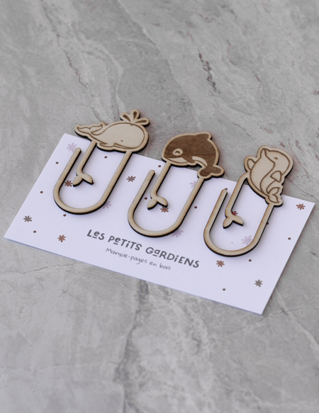 lot marque-page cétacé en bois avec animaux de l'océan, baleine, orque, dauphin découpé au laser